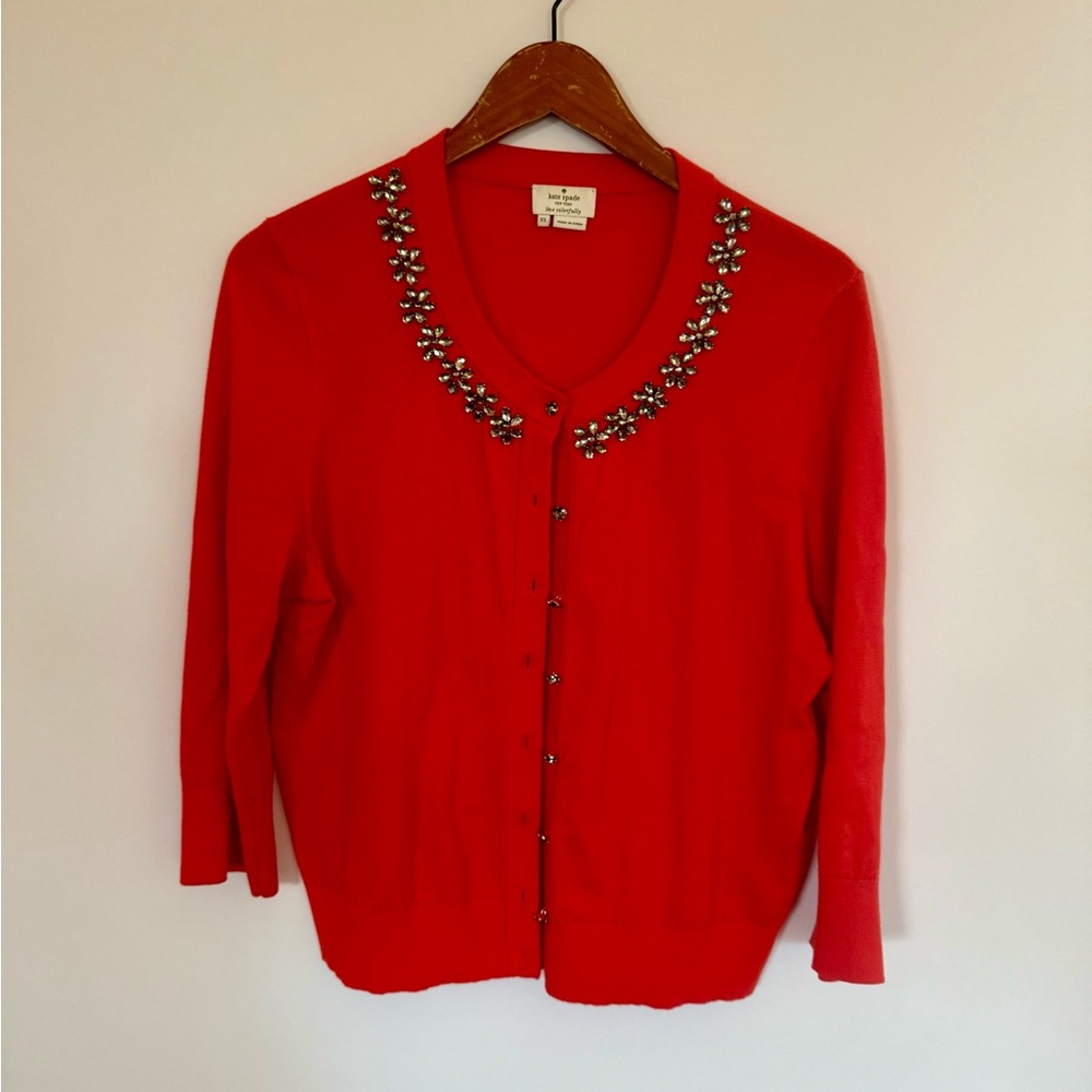 Kate Spade Orange Embellished 3/4 sleeve cardigan. Size XL.
